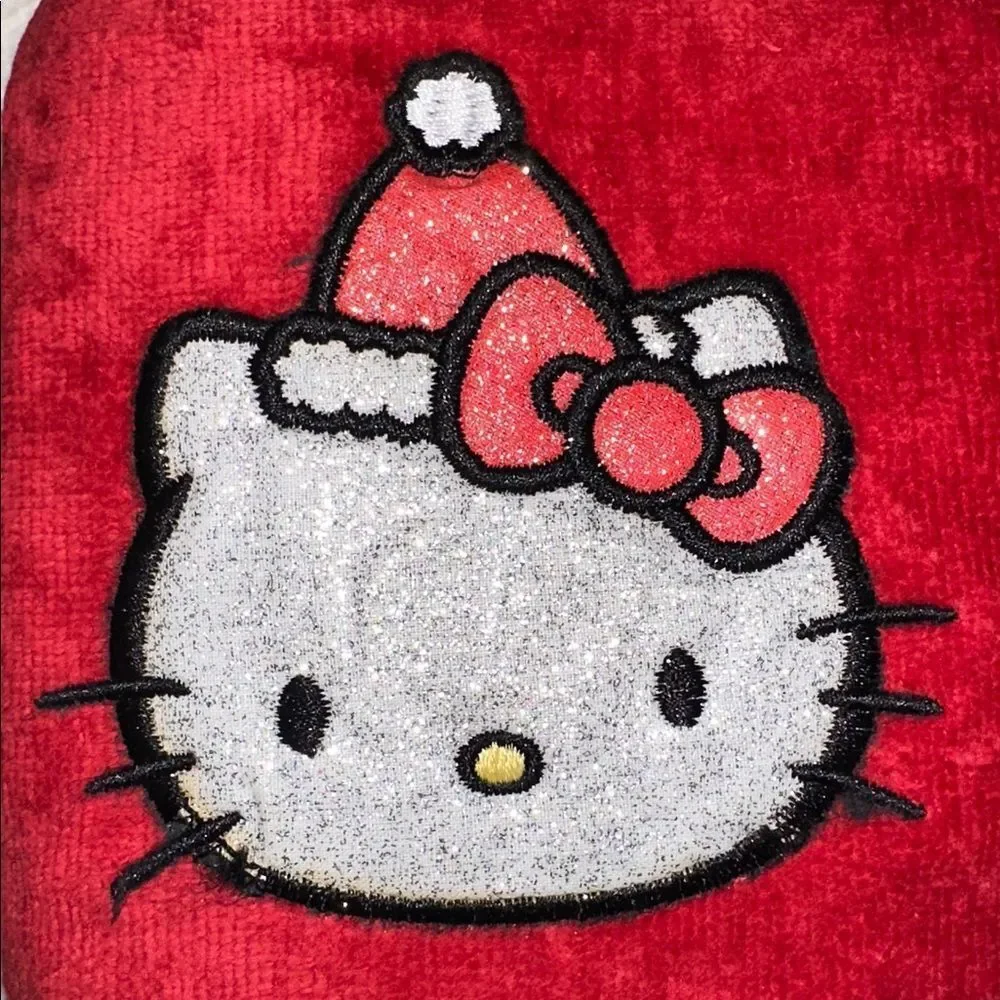 Hello Kitty 2 Pack Red Silver Metallic Black Christmas Hand Towels Bow Wrap